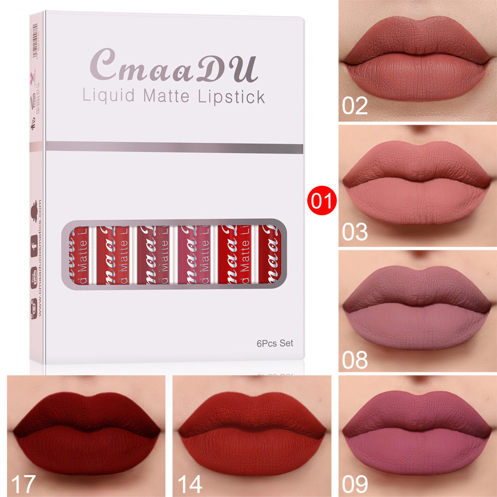 6 Boxes Of Matte Non-stick Cup Waterproof Lipstick Long Lasting Lip Gloss - matte waterproof lip gloss set