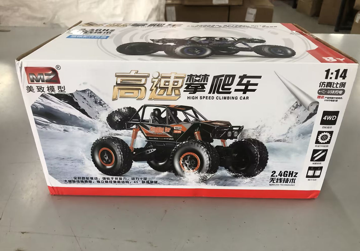 High speed 4WD RC car for kids packaging featuring an off-road buggy design and 2.4GHz remote control technology.