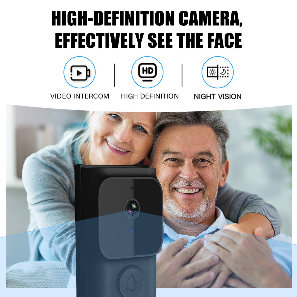 Smart wireless video doorbell with high-definition camera for effective face visibility and video intercom.