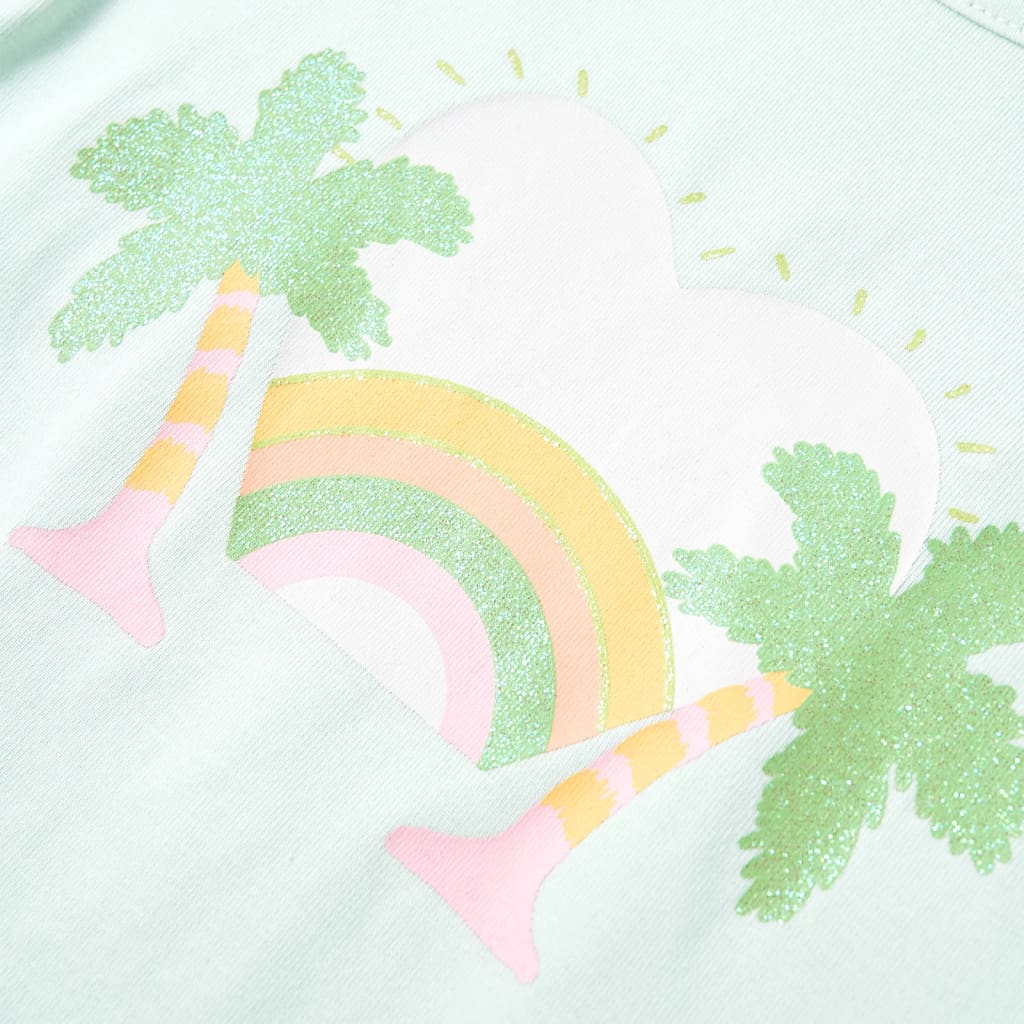 light mint green children's t-shirt with palm tree and rainbow design