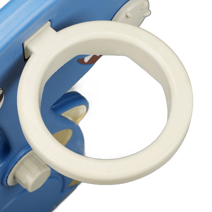 Close-up of the dinosaur indoor slide for toddlers with a white safety handle attachment.