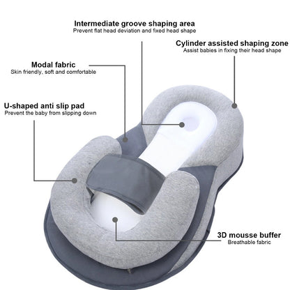 Baby bed for acid reflux features soft modal fabric and U-shaped anti-slip pad for comfort and safety.