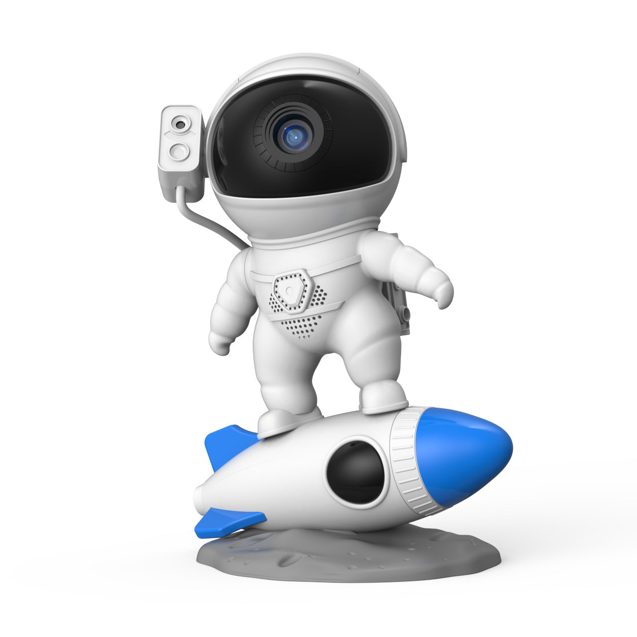 Rocket astronaut projector lamp figurine with a blue rocket, perfect for a starry sky theme.