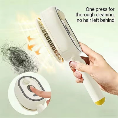 Electric massage hair brush with one-touch cleaning feature for easy hair removal.
