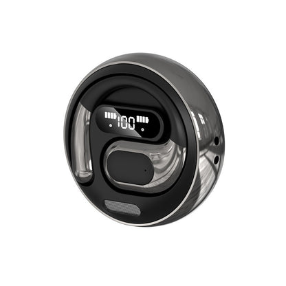 New Heavy-bass Mini5 Wireless Bluetooth Earbuds in sleek black design with digital display for battery life.