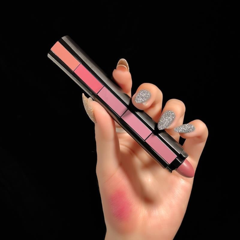 5 in 1 Velvet Matte Lipstick held in hand showcasing five vibrant shades for stunning lip looks.