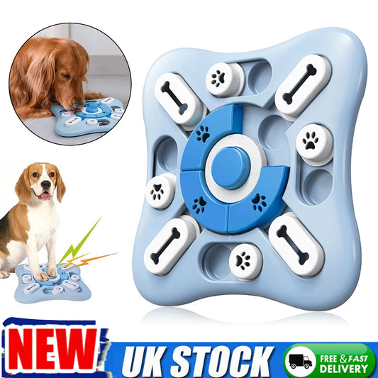 Dog interactive puzzle toys for mental stimulation, featuring sliding and rotating parts for treats.